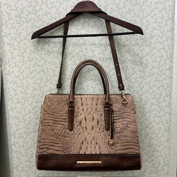 Brahmin Croc-Embossed Tote in Cream and Brown - Picture 3 of 11